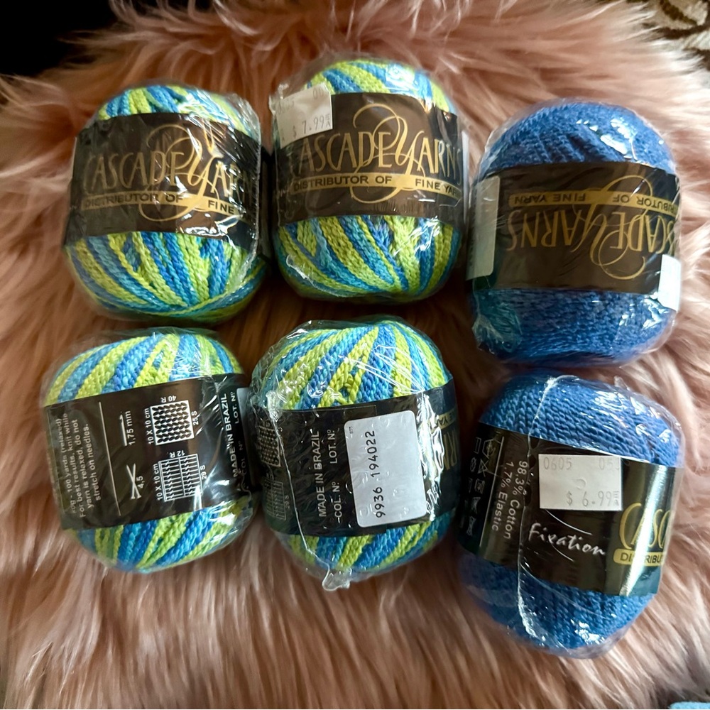 Vintage Yarn Set - Blue, Green, Yellow